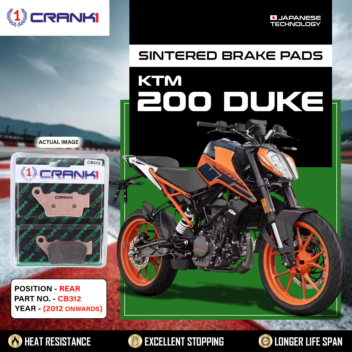 Sintered Brake Pads For KTM 200 Duke (2012 Onwards) - Rear - CB312