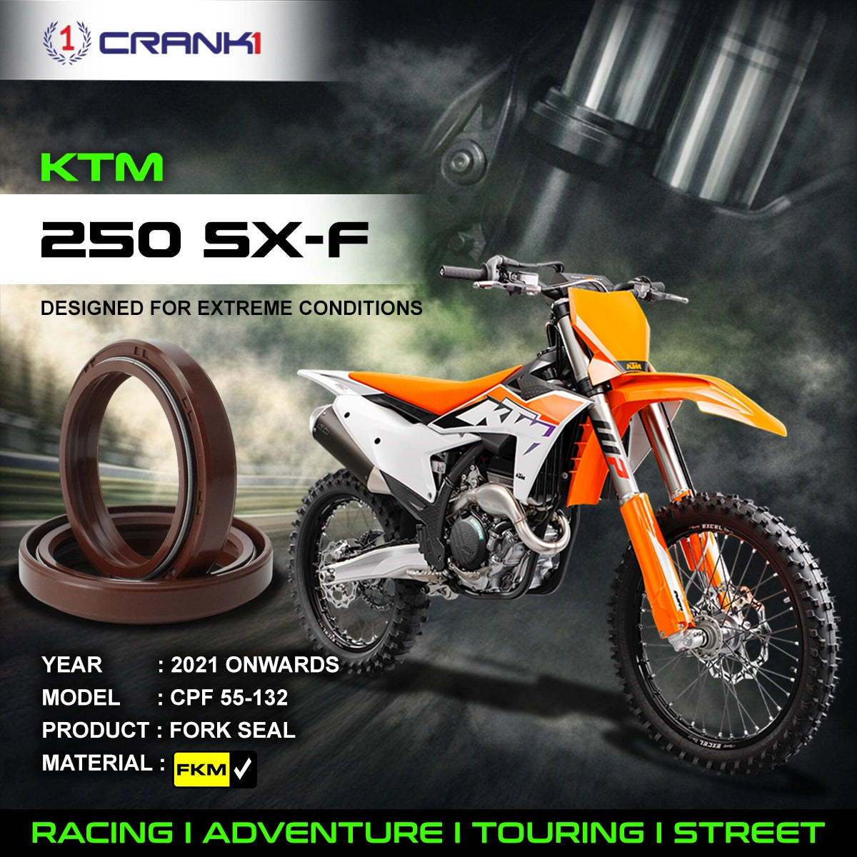 Fork Oil Seals Pair For KTM 250 SX-F (2021 Onwards) - CPF55-132