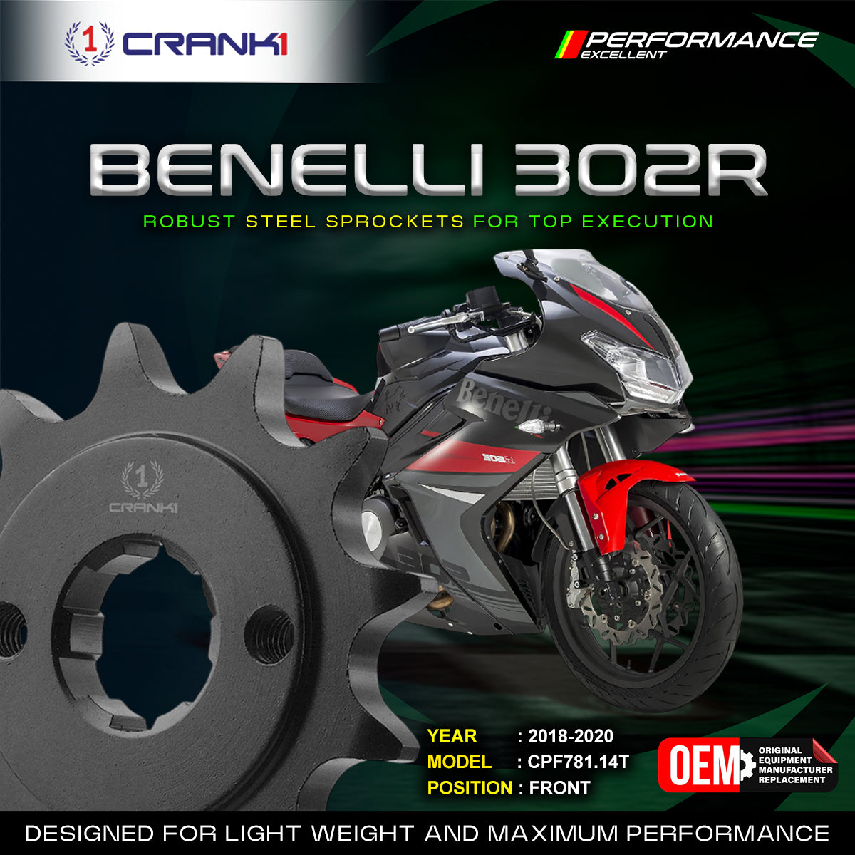 Sprocket For Benelli 302R (2018-2020) - Front - CPF781.14T