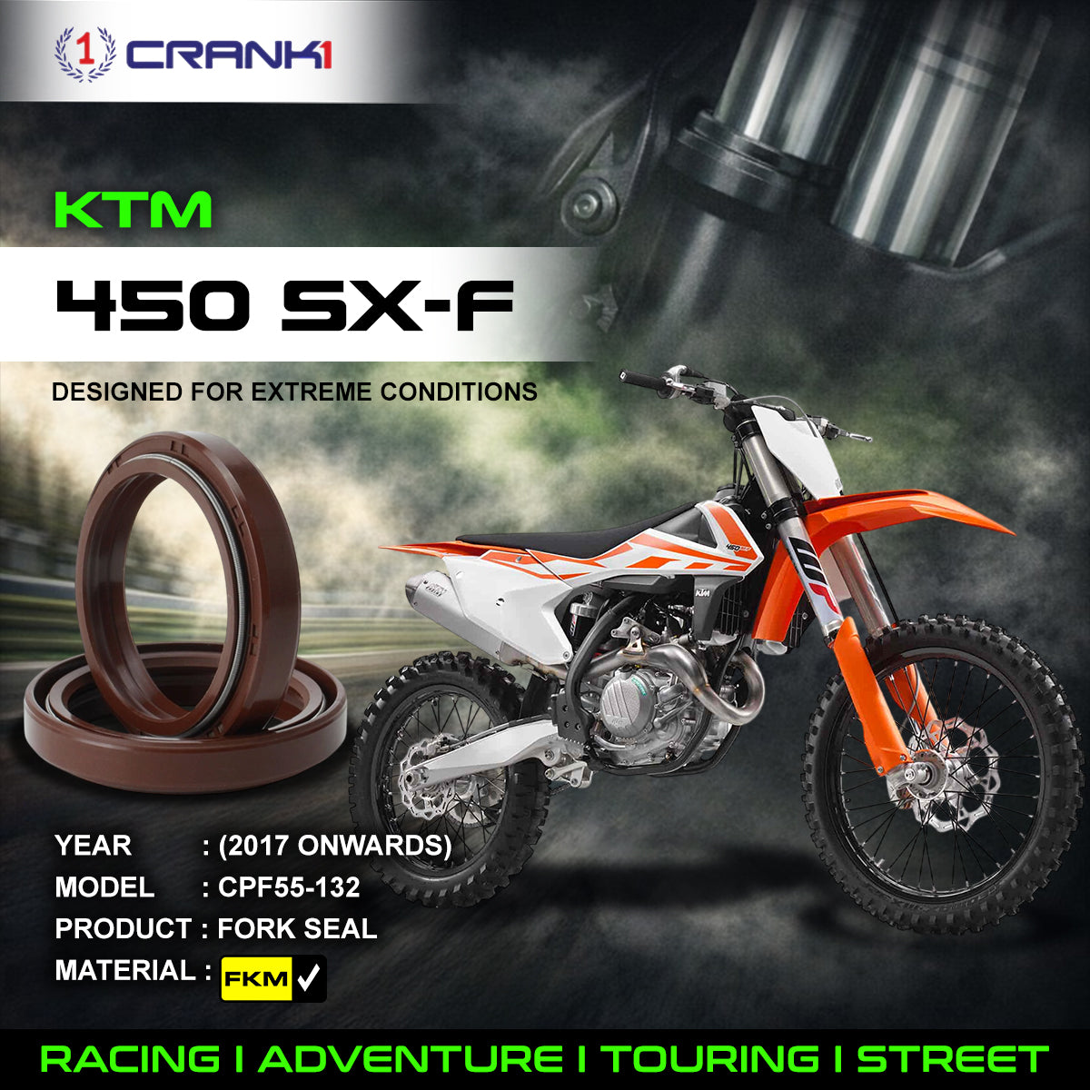Fork Oil Seals Pair For KTM 450 SX-F (2017 Onwards) - CPF55-132