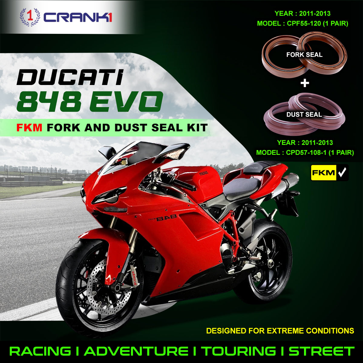 Fork And Dust Seals Kit For Ducati 848 EVO (2011-2013)