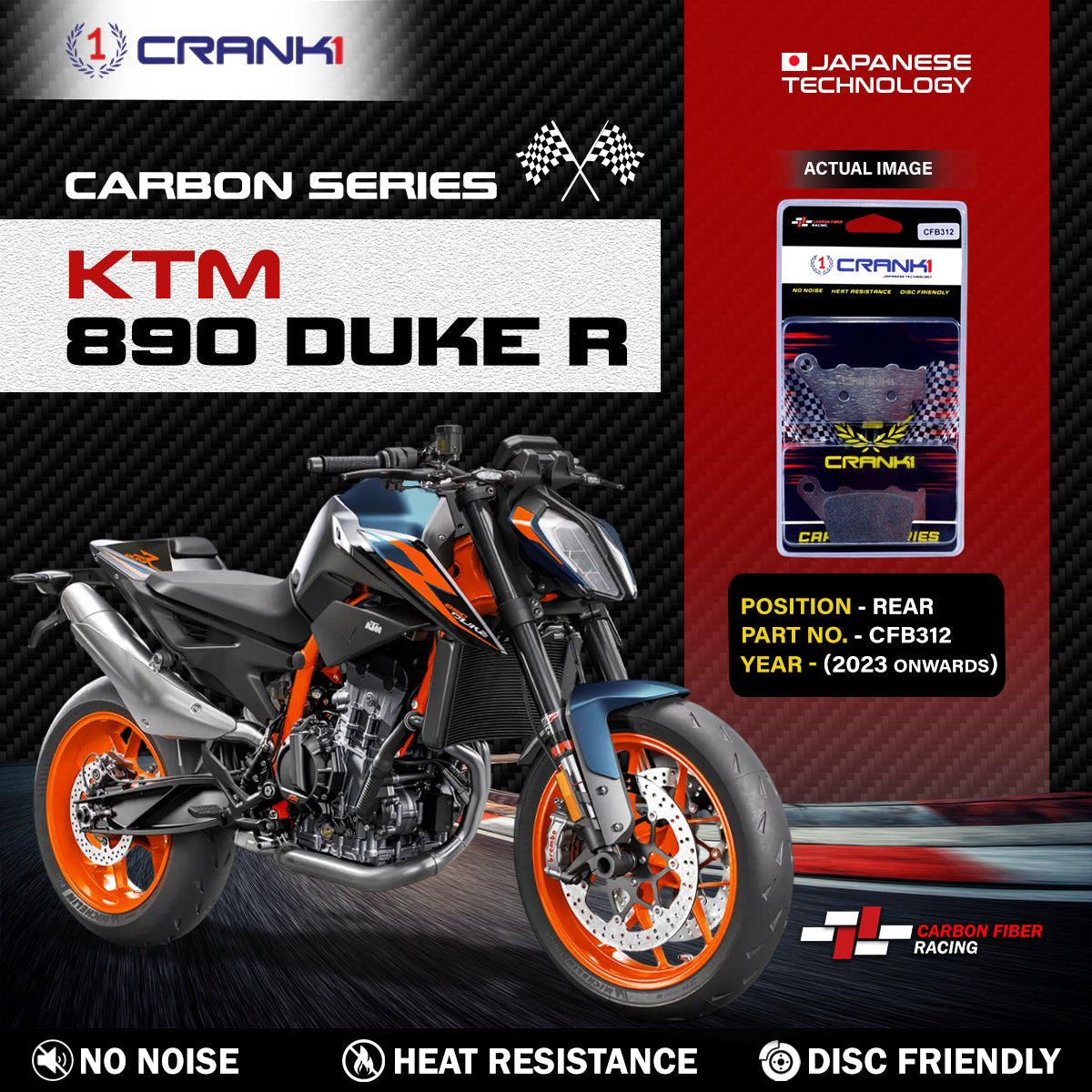 Carbon Brake Pads For KTM 890 Duke R (2023 Onwards) - Rear - CFB312