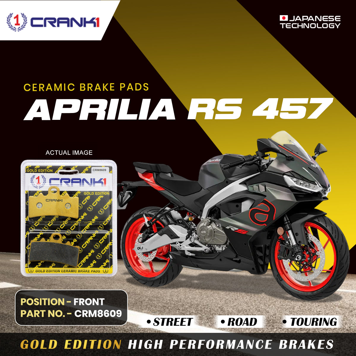 Ceramic Brake Pads For Aprilia RS 457 - Front - CRM8609