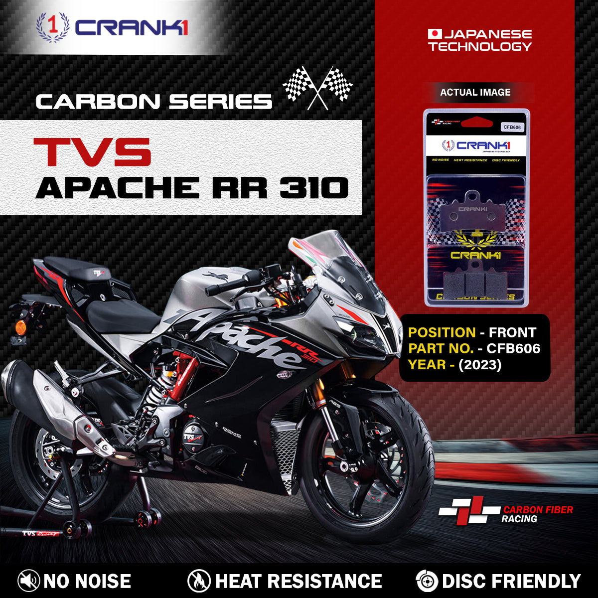 Carbon Brake Pads For TVS Apache RR 310 (2023) - Front - CFB606