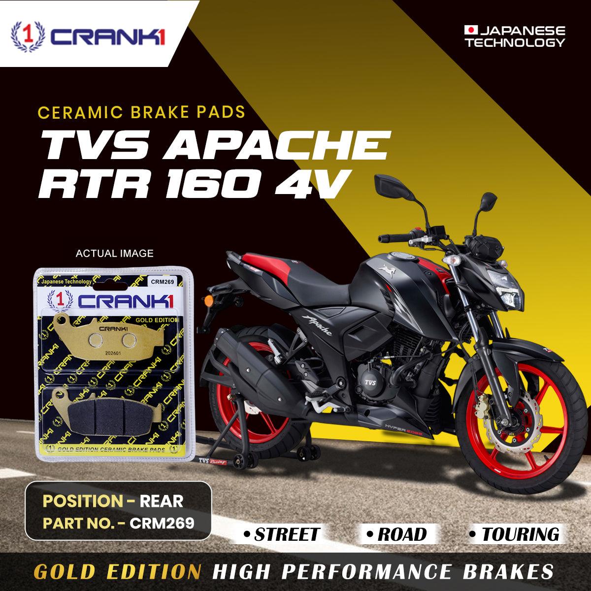 Ceramic Brake Pads For TVS Apache RTR 160 4V - Rear - CRM269