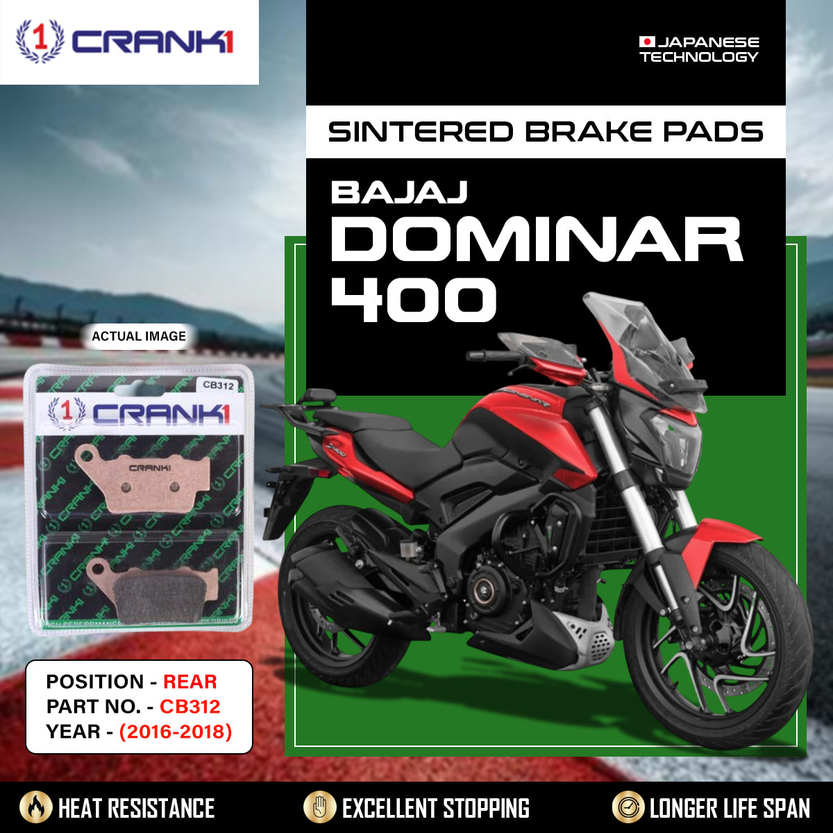 Sintered Brake Pads For Bajaj Dominar 400 (2016-2018) - Rear - CB312