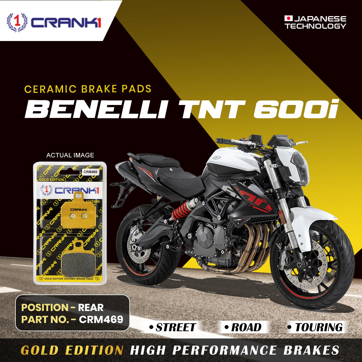 Ceramic Brake Pads For Benelli TNT 600i - Rear - CRM469