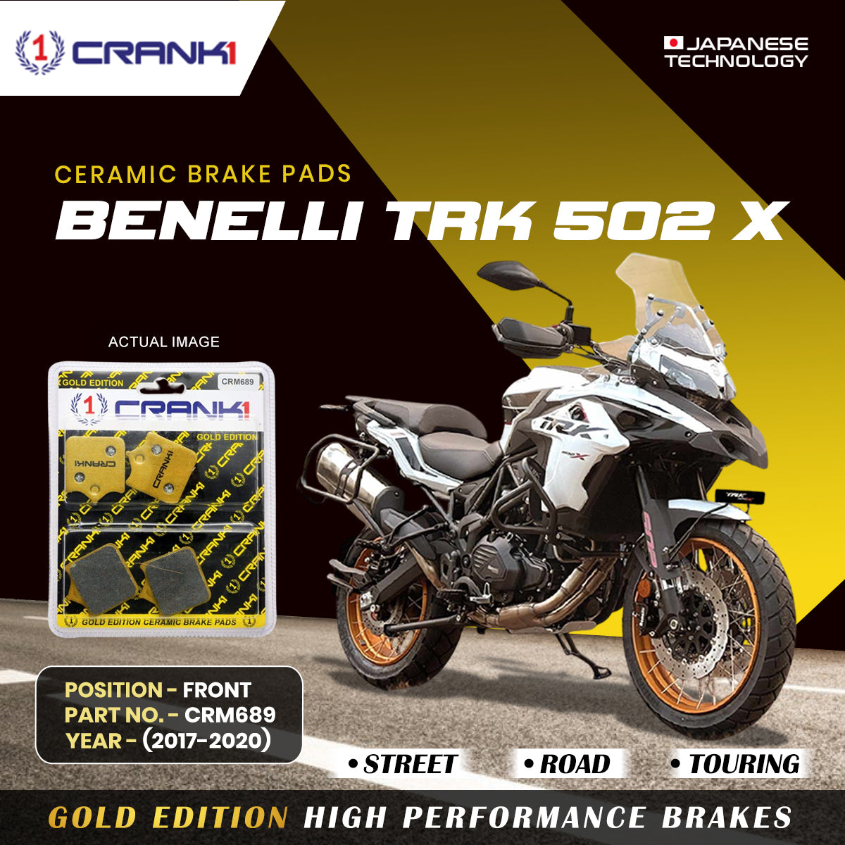 Ceramic Brake Pads For Benelli TRK 502 X (2017-2020) - Front - CRM689 - 2 Sets