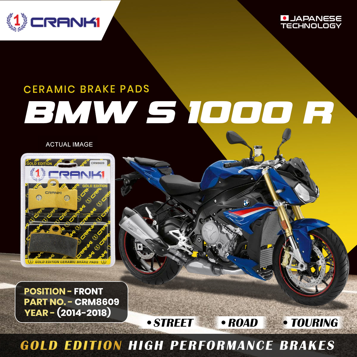 Ceramic Brake Pads For BMW S 1000 R (2014-2018) - Front - CRM8609