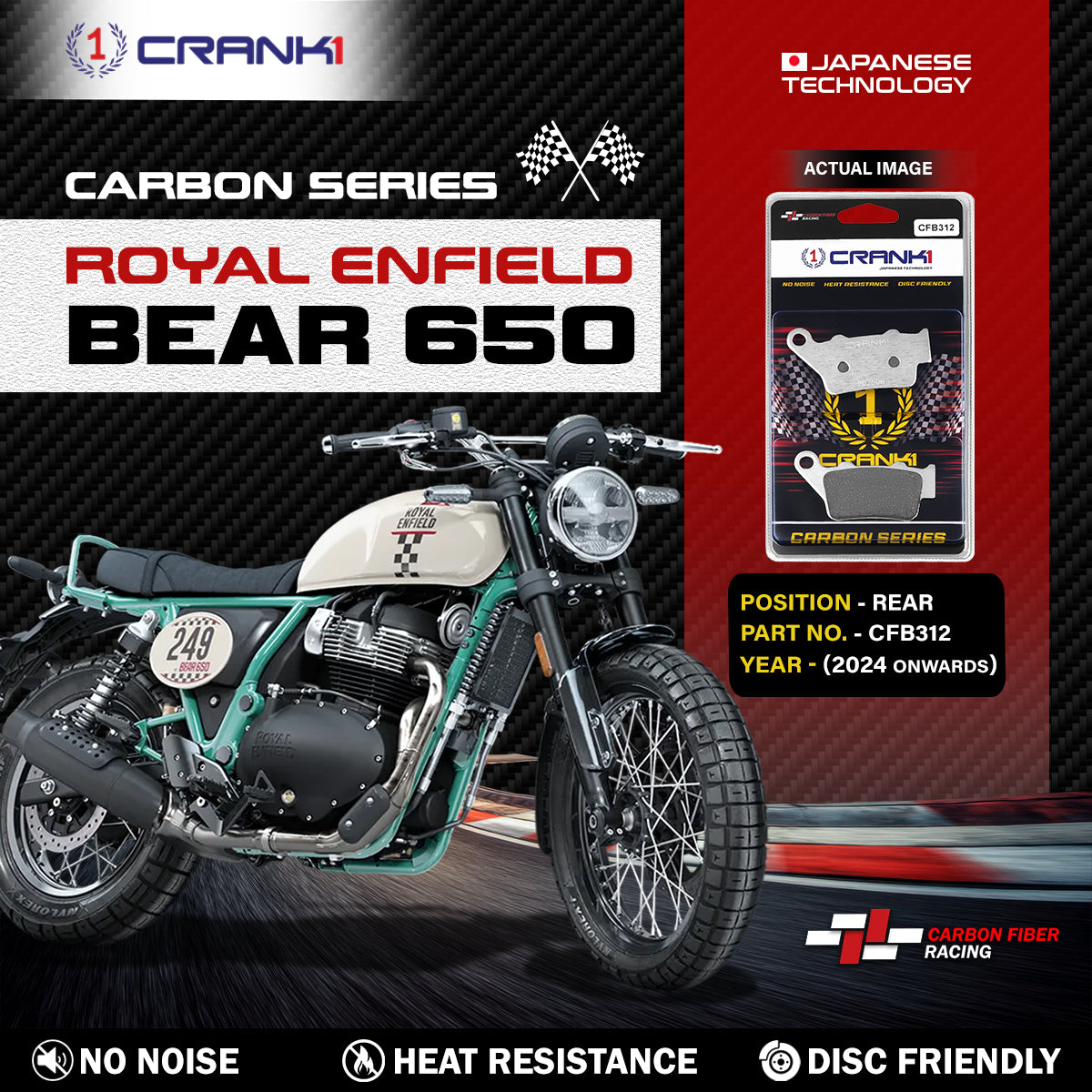 Carbon Brake Pads For Royal Enfield Bear 650 (2024 Onwards) - Rear - CFB312 - 1 Set