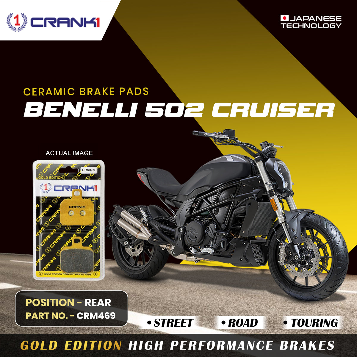 Ceramic Brake Pads For Benelli 502C Cruiser - Rear - CRM469