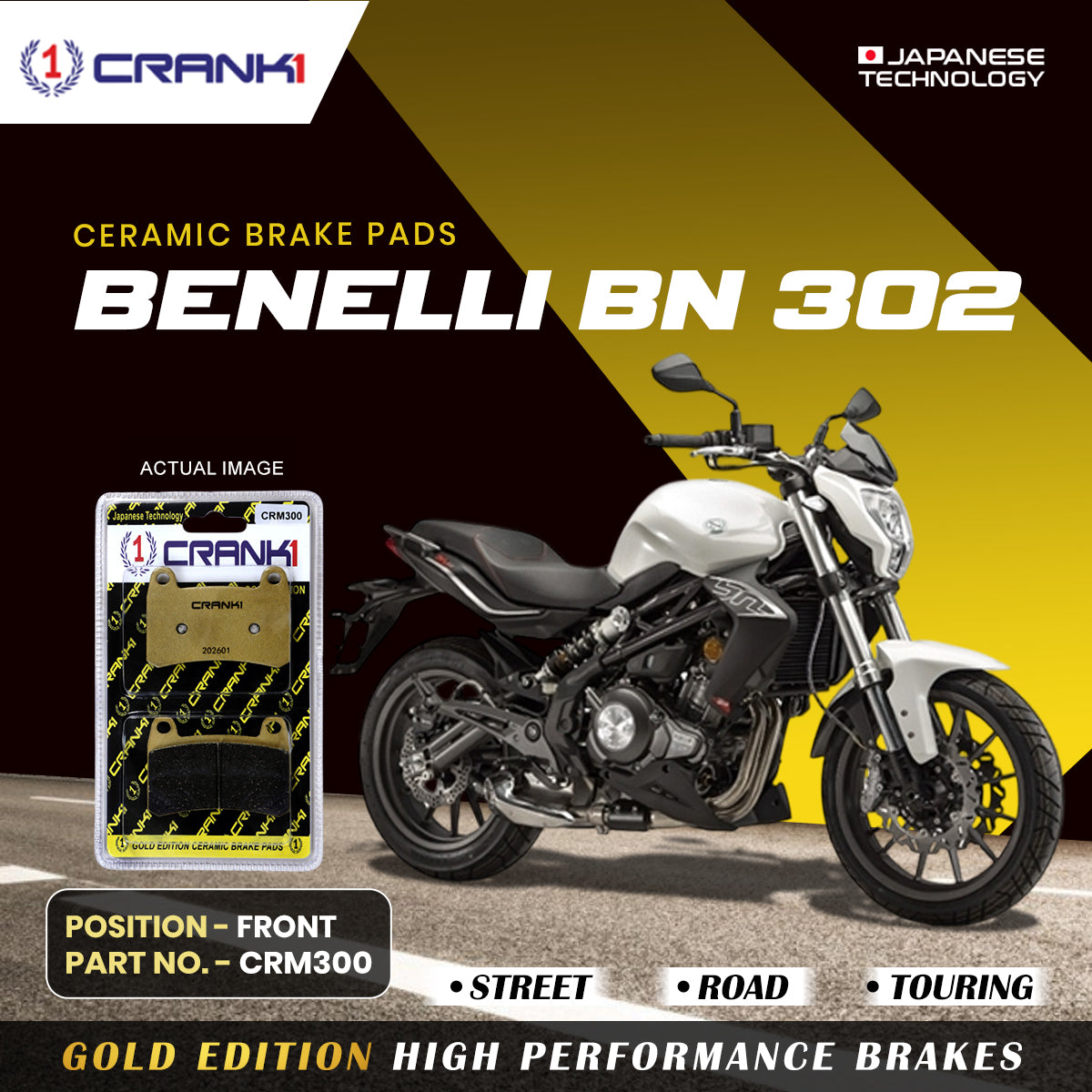 Ceramic Brake Pads For Benelli BN 302 - Front - CRM300 - 1 Set