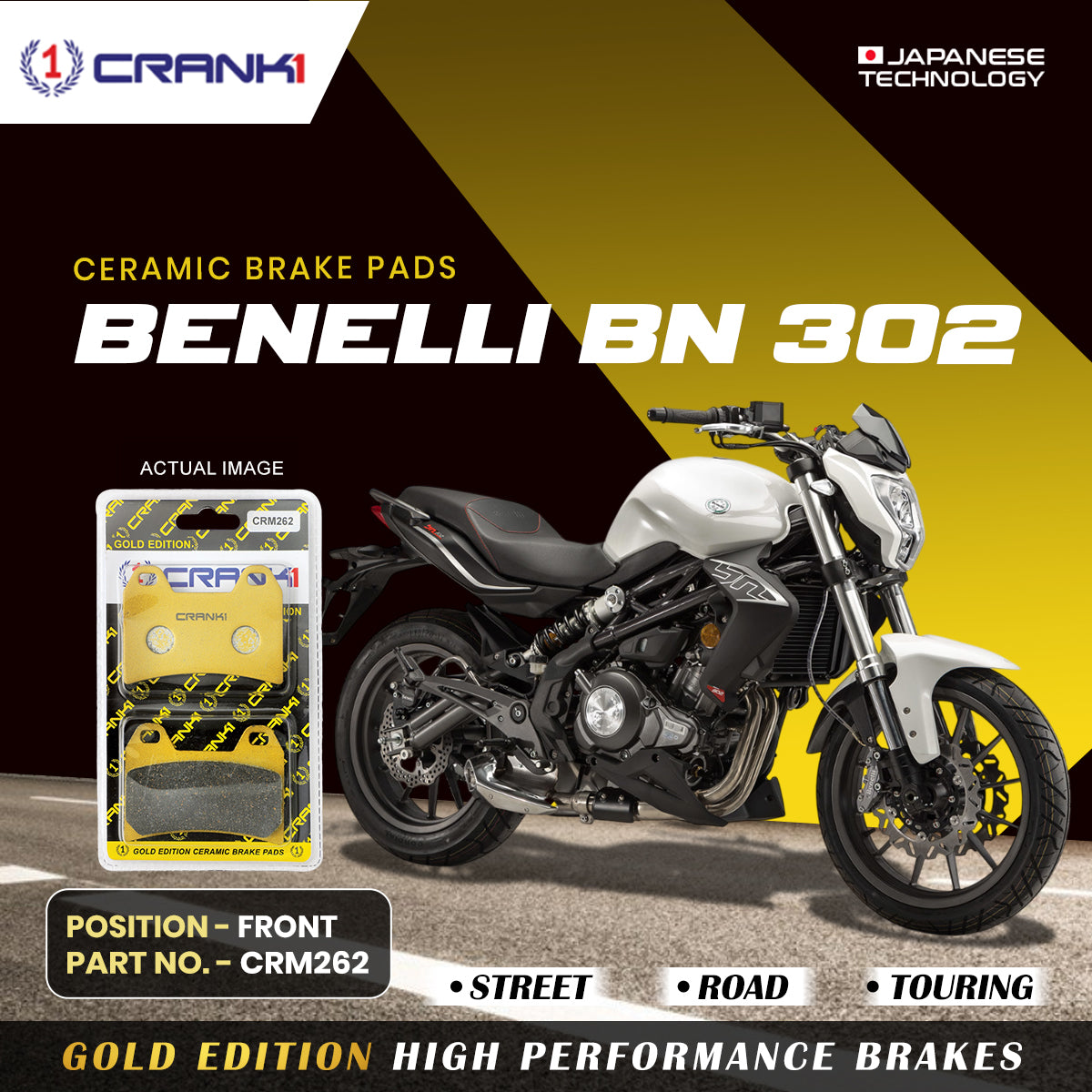 Ceramic Brake Pads For Benelli BN 302 - Front - CRM262