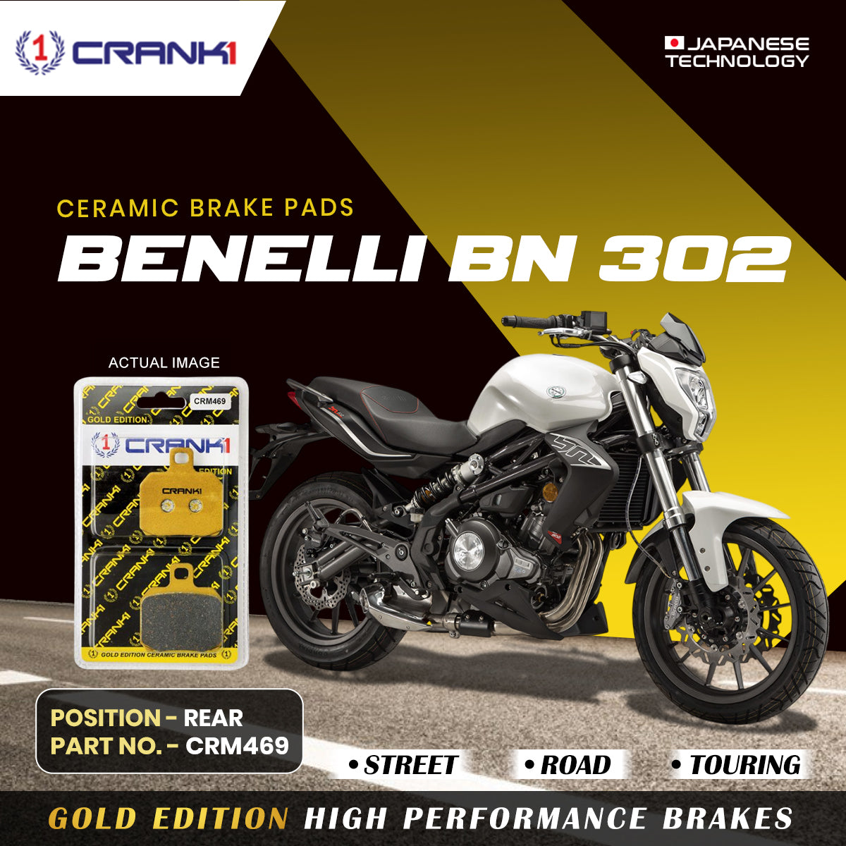 Ceramic Brake Pads For Benelli BN 302 - Rear - CRM469