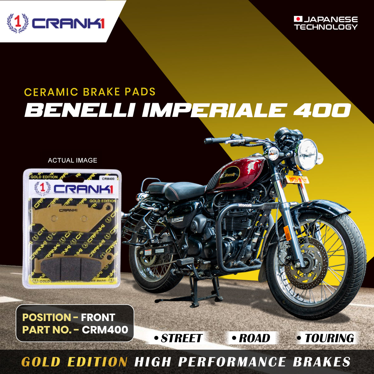 Ceramic Brake Pads For Benelli Imperiale 400 - Front - CRM400