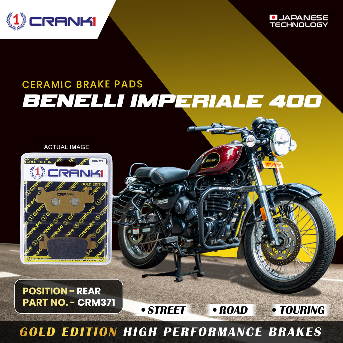 Ceramic Brake Pads For Benelli Imperiale 400 - Rear - CRM371