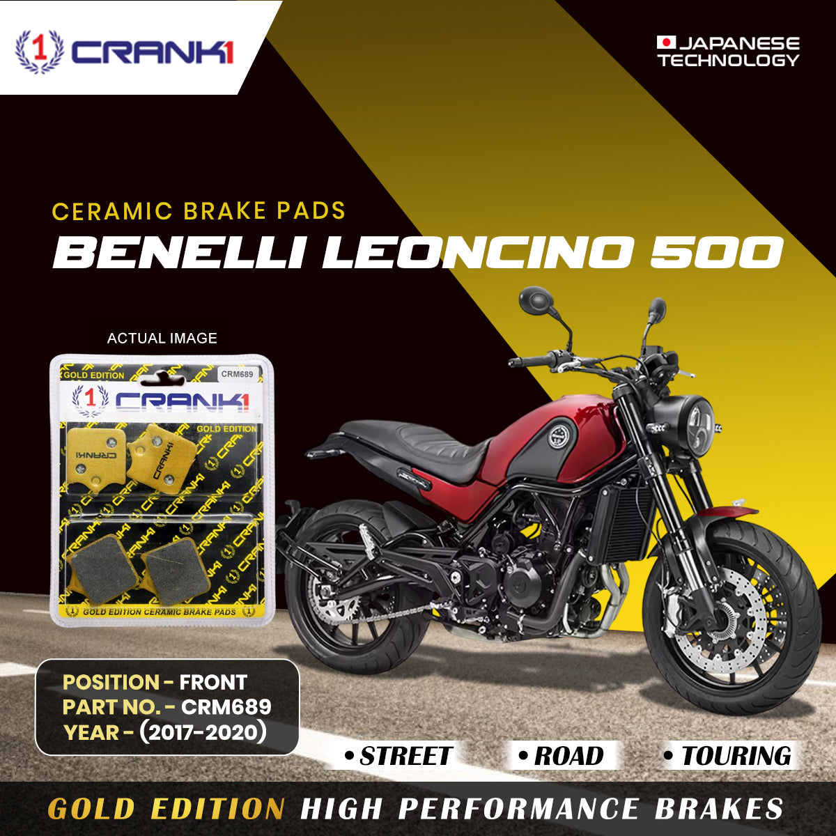 Ceramic Brake Pads For Benelli Leoncino 500 (2017-2020) - Front - CRM689