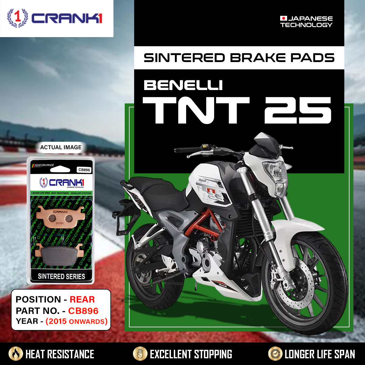 Sintered Brake Pads For Benelli TNT 25 (2015 Onwards) - Rear - CB896 - 1 Set