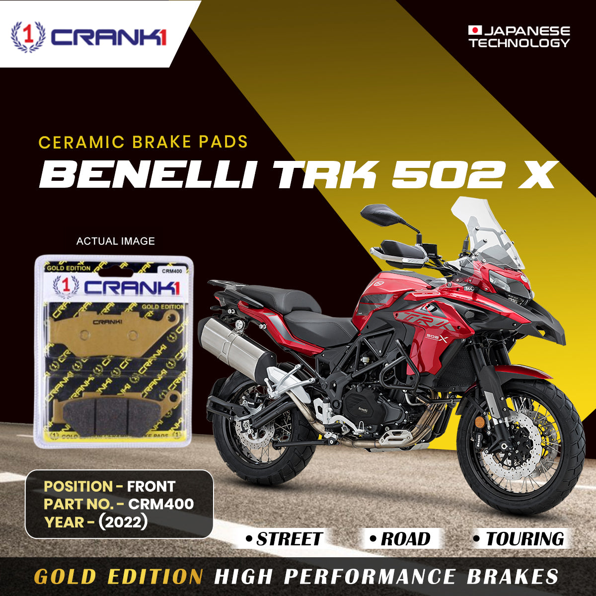 Ceramic Brake Pads For Benelli TRK 502 X (2022) - Front - CRM400 - 2 Sets