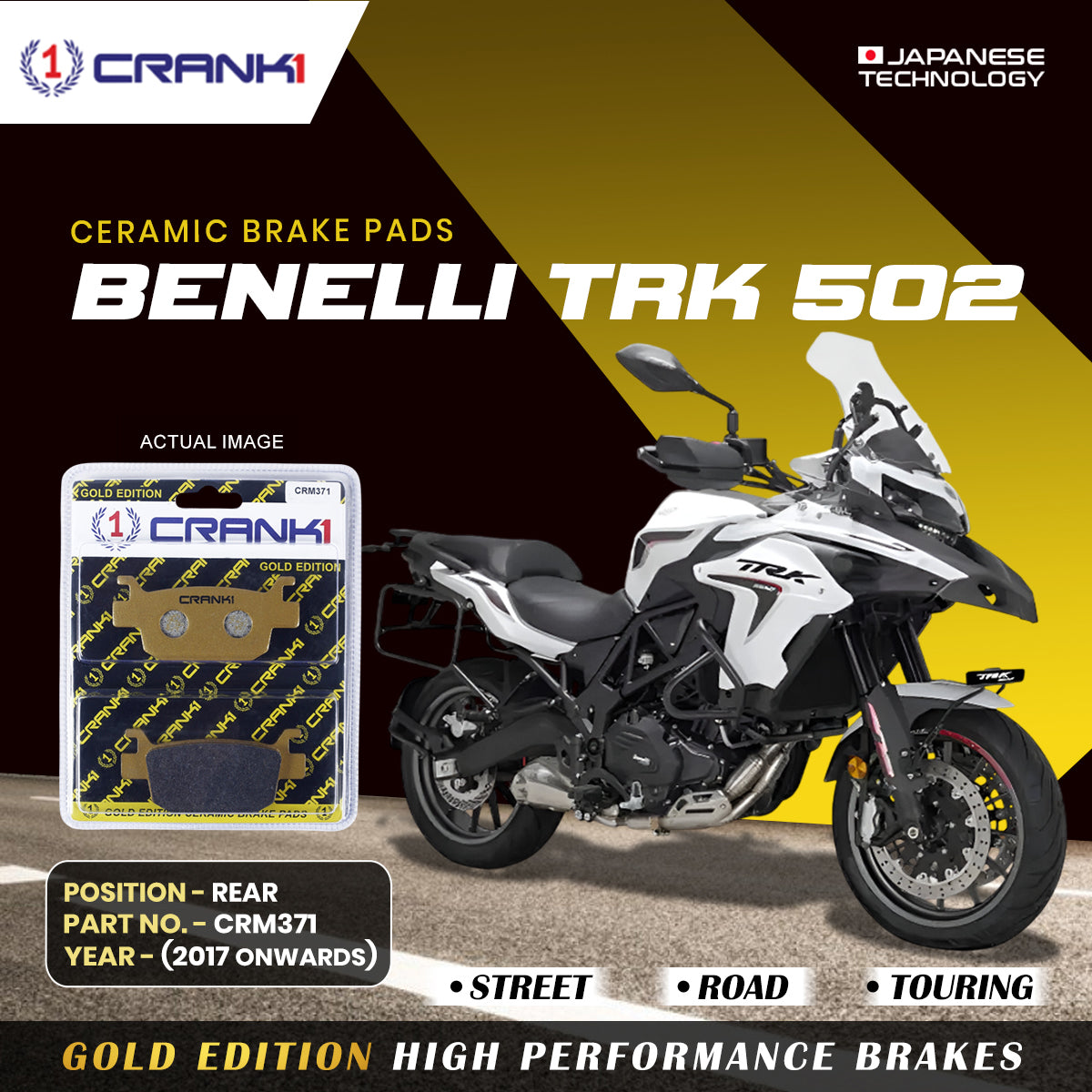 Ceramic Brake Pads For Benelli TRK 502 (2017 Onwards) - Rear - CRM371