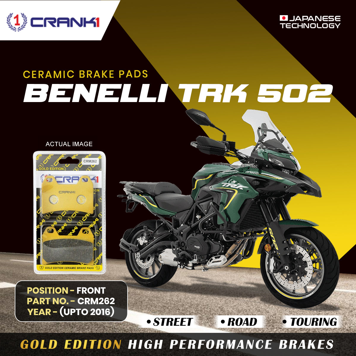 Ceramic Brake Pads For Benelli TRK 502 (Upto 2016) - Front - CRM262 - 2 Sets