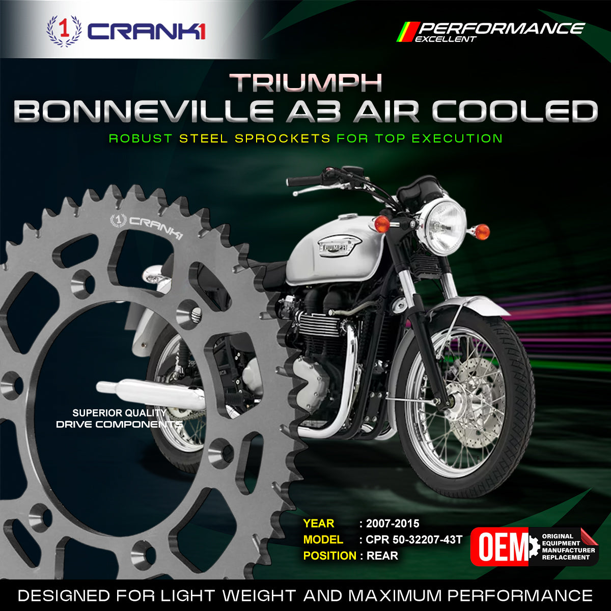 Sprocket For Triumph Bonneville A3 Air Cooled (2007-2015) - Rear - CPR50-32207-43T