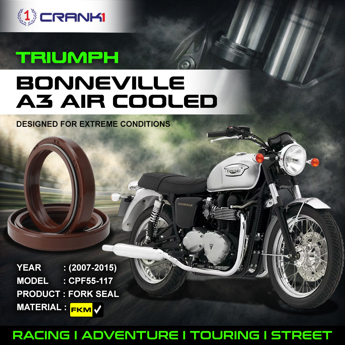 Fork Oil Seals Pair For Triumph Bonneville A3 Air Cooled (2007-2015) - CPF55-117