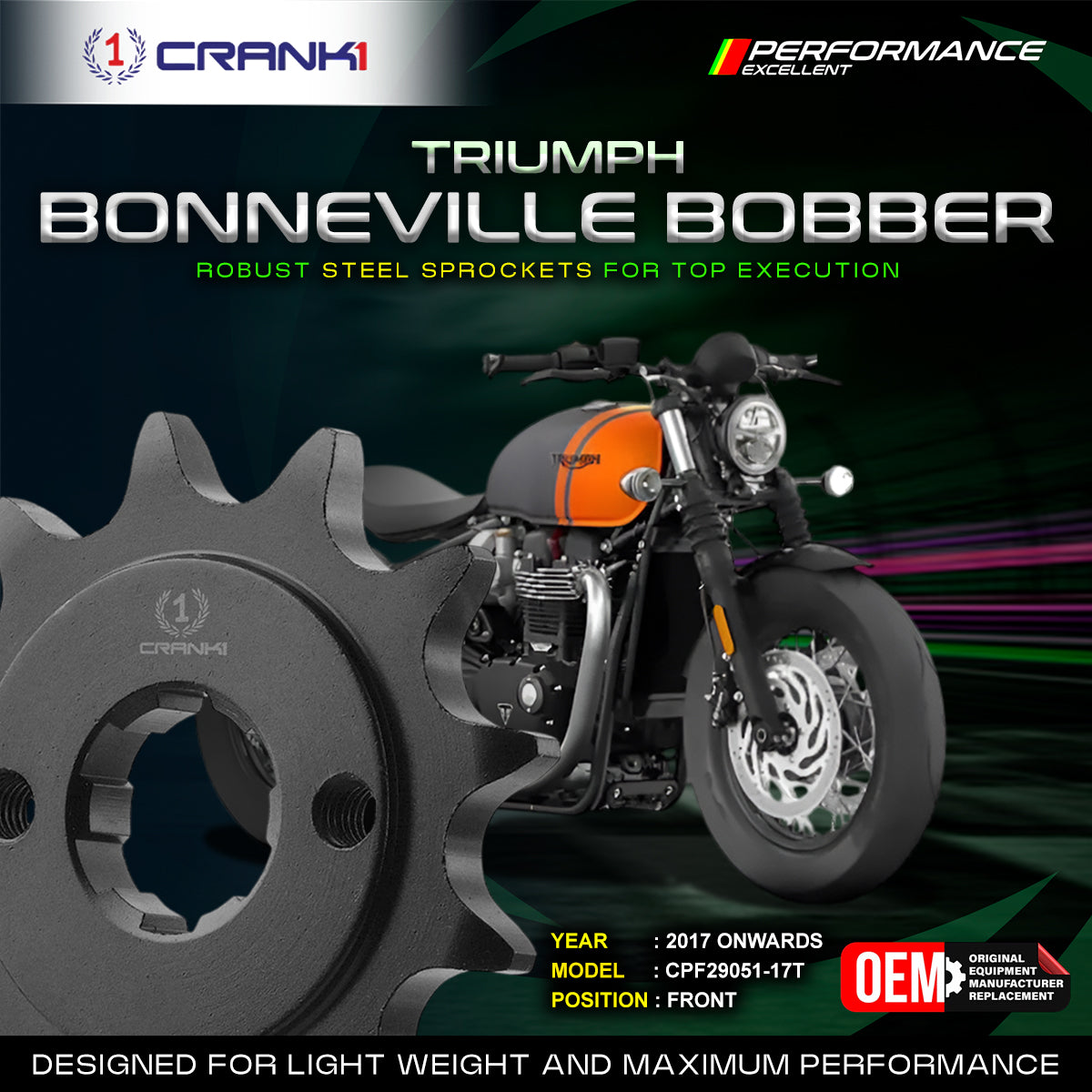 Sprocket For Triumph Bonneville Bobber (2017 Onwards) - Front - CPF29051-17T