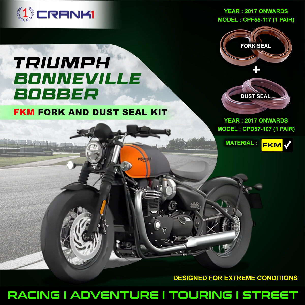 Fork And Dust Seals Kit For Triumph Bonneville Bobber (2017 Onwards)