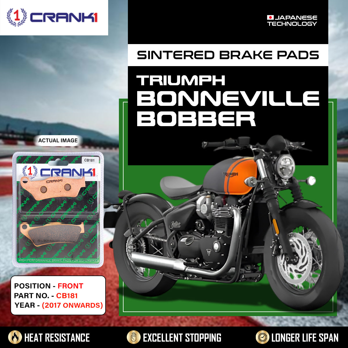 Sintered Brake Pads For Triumph Bonneville Bobber (2017 Onwards) - Front - CB181 - 2 Sets Required