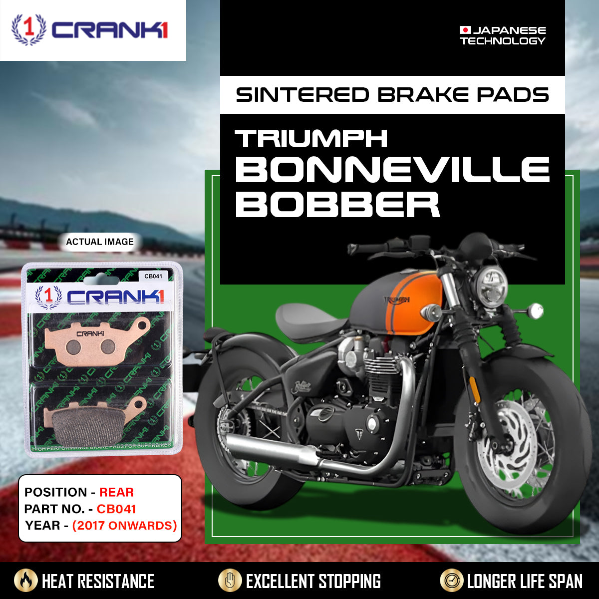 Sintered Brake Pads For Triumph Bonneville Bobber (2017 Onwards) - Rear - CB041