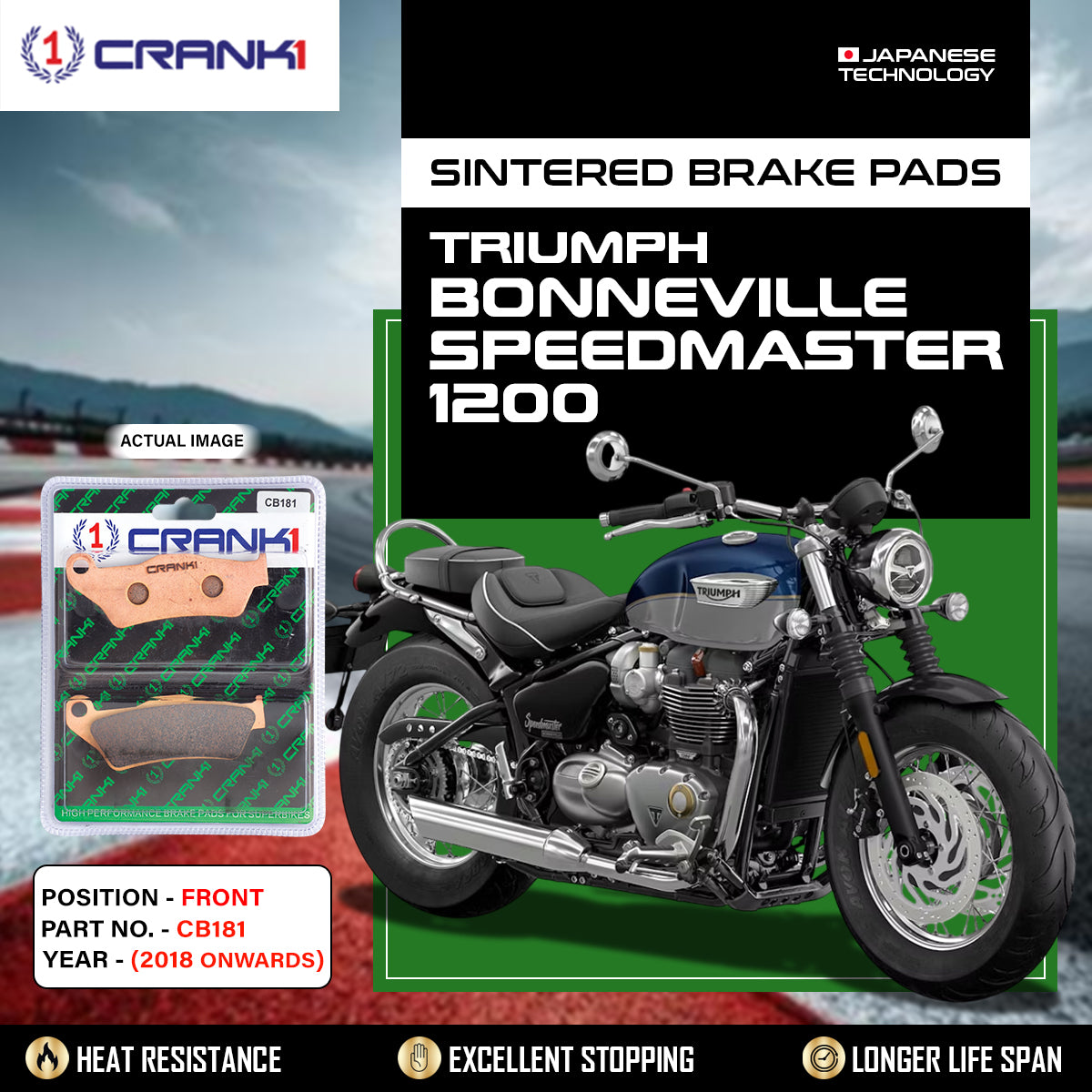 Sintered Brake Pads For Triumph Bonneville Speedmaster 1200 (2018 Onwards) - Front - CB181 - 2 Sets Required