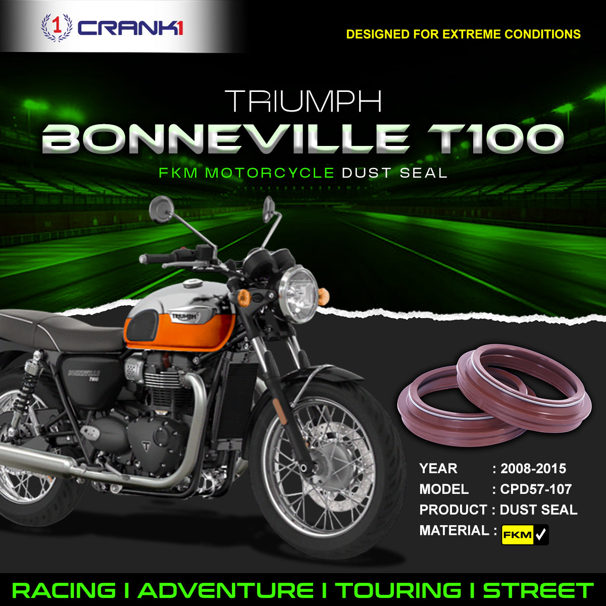 Fork Dust Seals Pair For Triumph Bonneville T100 (2008-2015) - CPD57-107