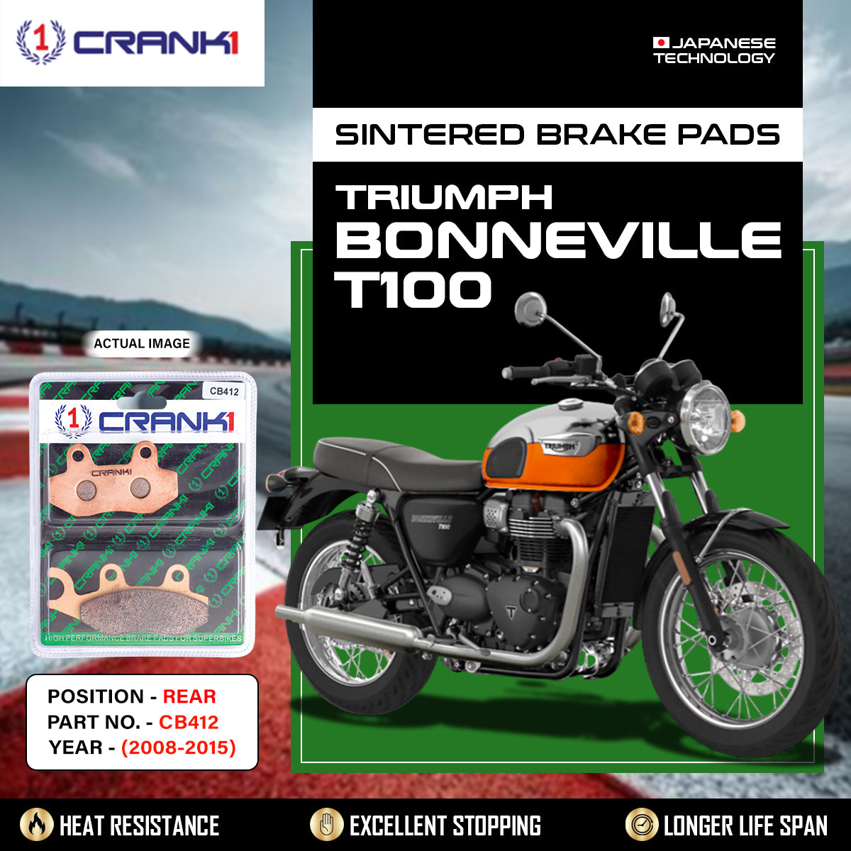 Sintered Brake Pads For Triumph Bonneville T100 (2008-2015) - Rear - CB412