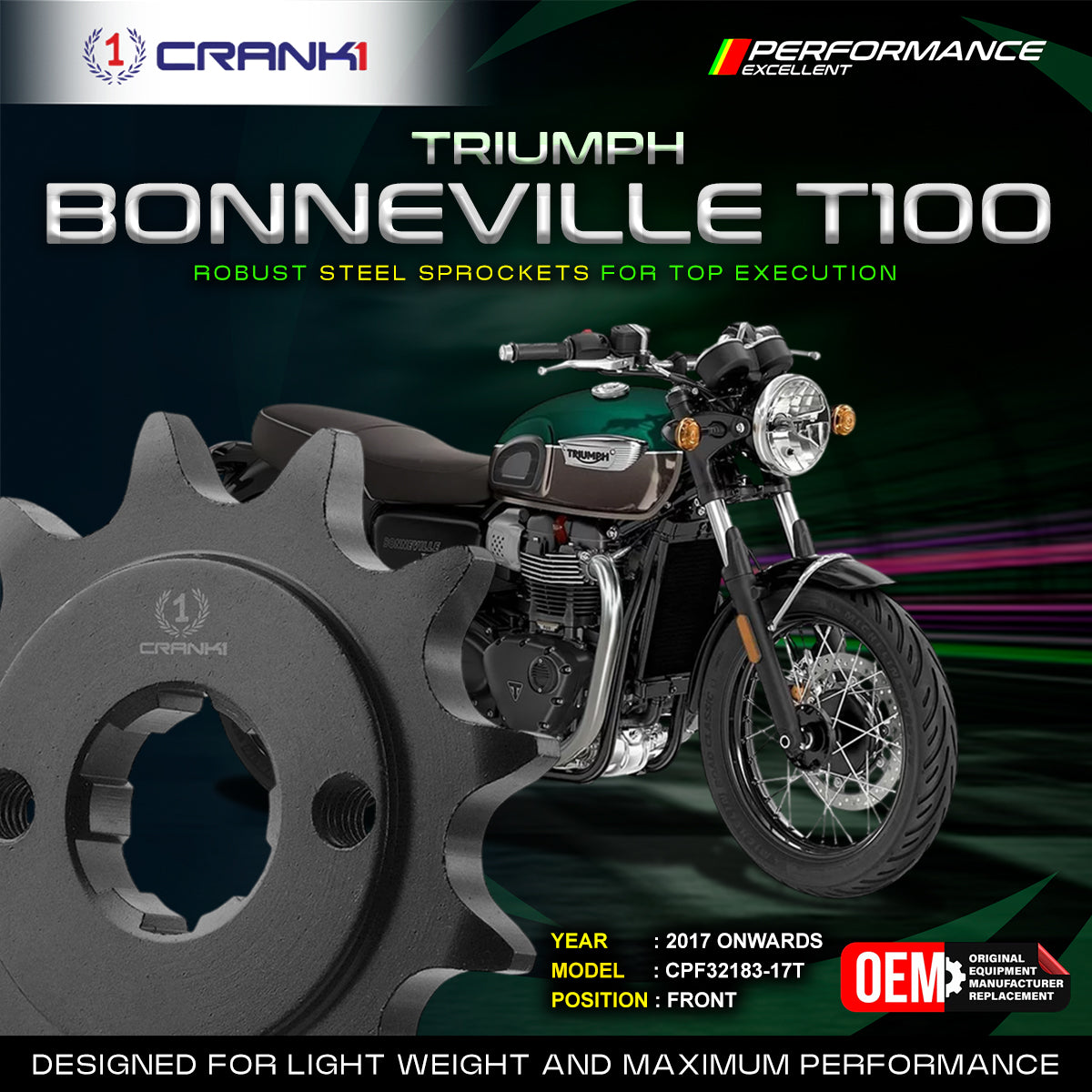 Sprocket For Triumph Bonneville T100 (2017 Onwards) - Front - CPF32183-17T