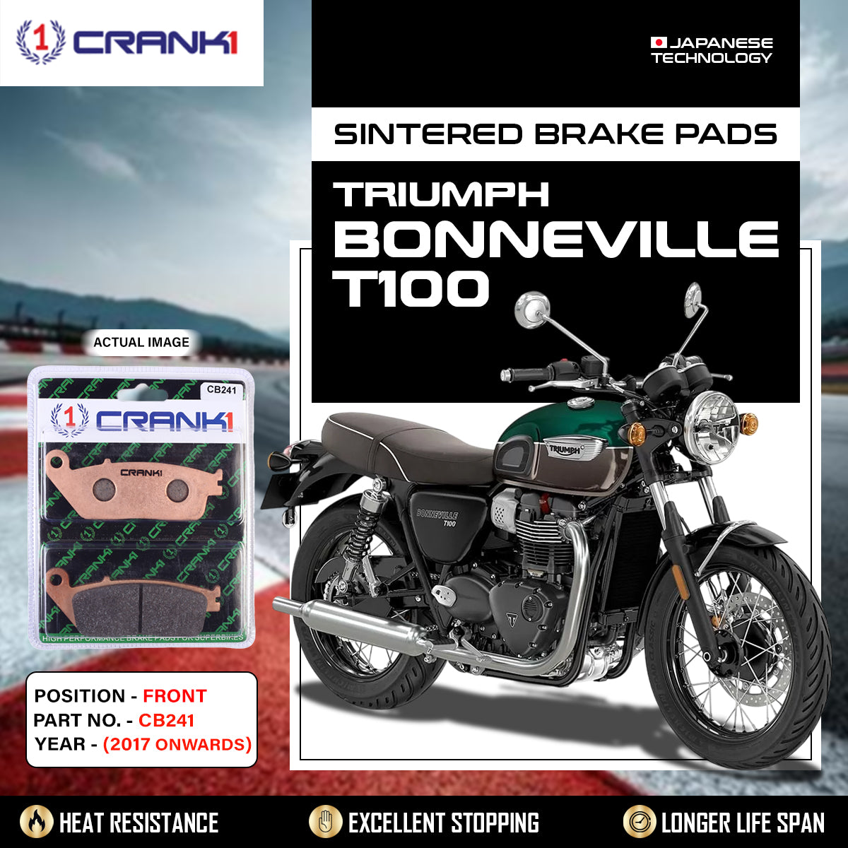 Sintered Brake Pads For Triumph Bonneville T100 (2017 Onwards) - Front - CB241