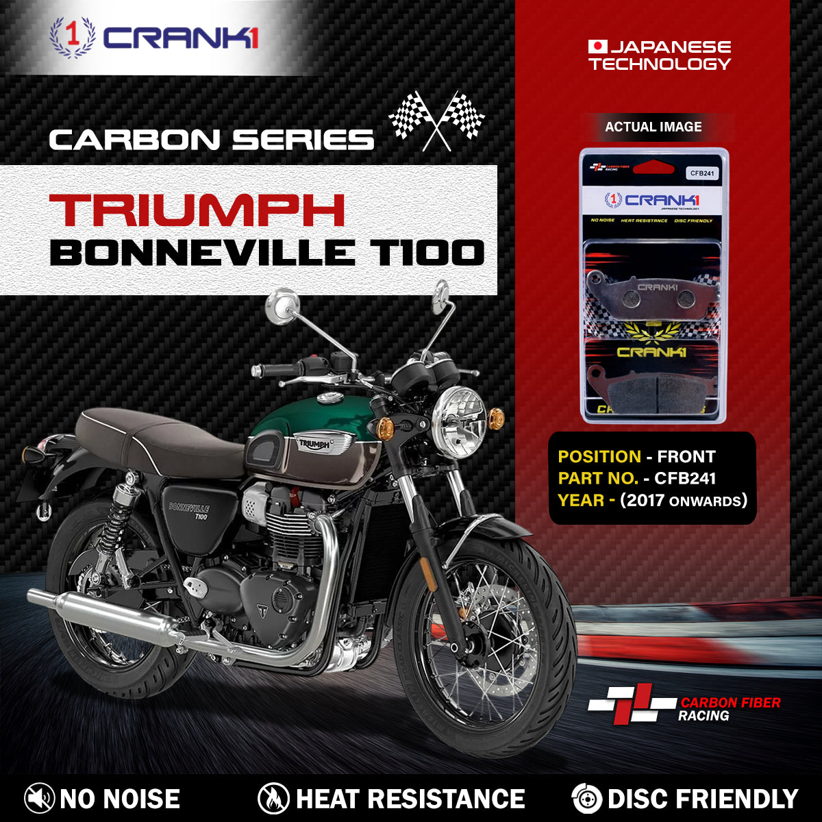 Carbon Brake Pads For Triumph Bonneville T100 (2017 Onwards) - Front - CFB241