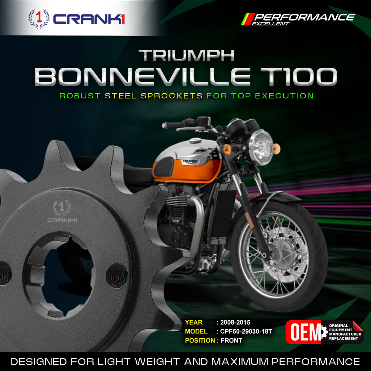 Sprocket For Triumph Bonneville T100 (2008-2015) - Front - CPF50-29030-18T