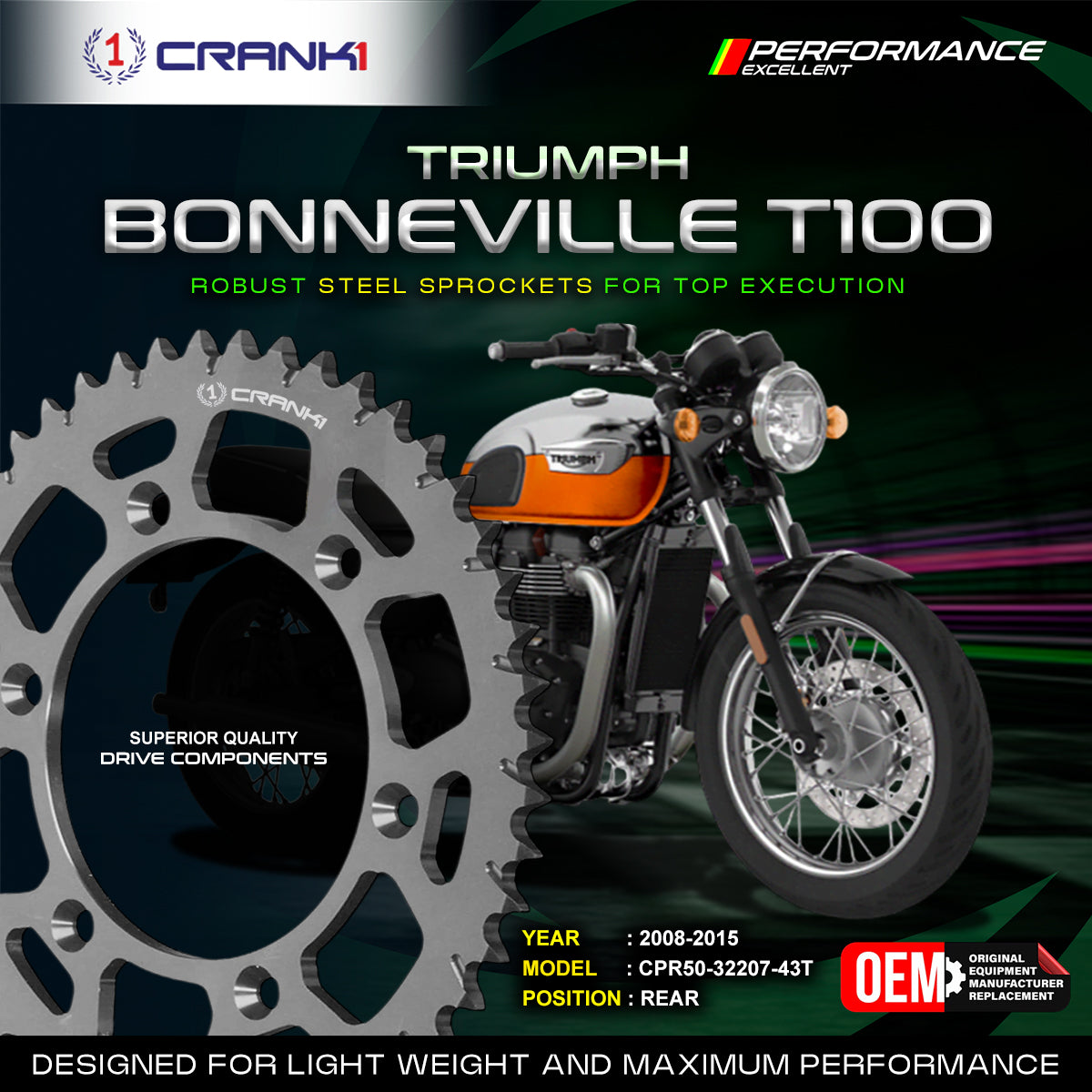 Sprocket For Triumph Bonneville T100 (2008-2015) - Rear - CPR50-32207-43T