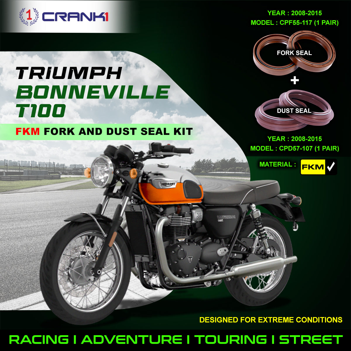 Fork And Dust Seals Kit For Triumph Bonneville T100 (2008-2015)