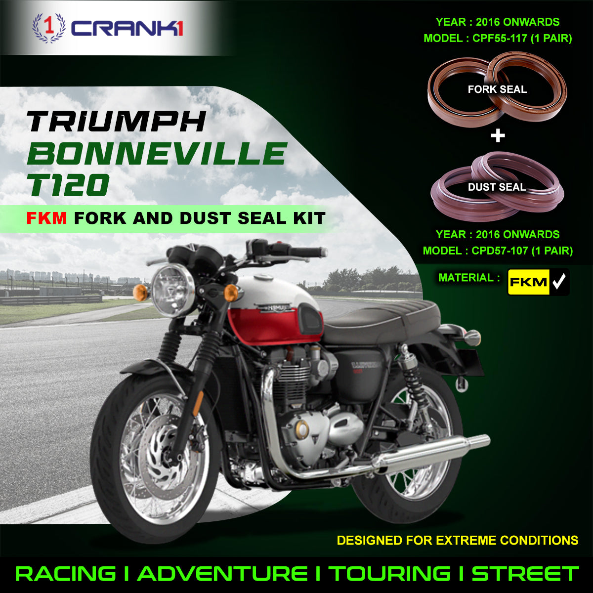 Fork And Dust Seals Kit For Triumph Bonneville T120 (2016 Onwards)