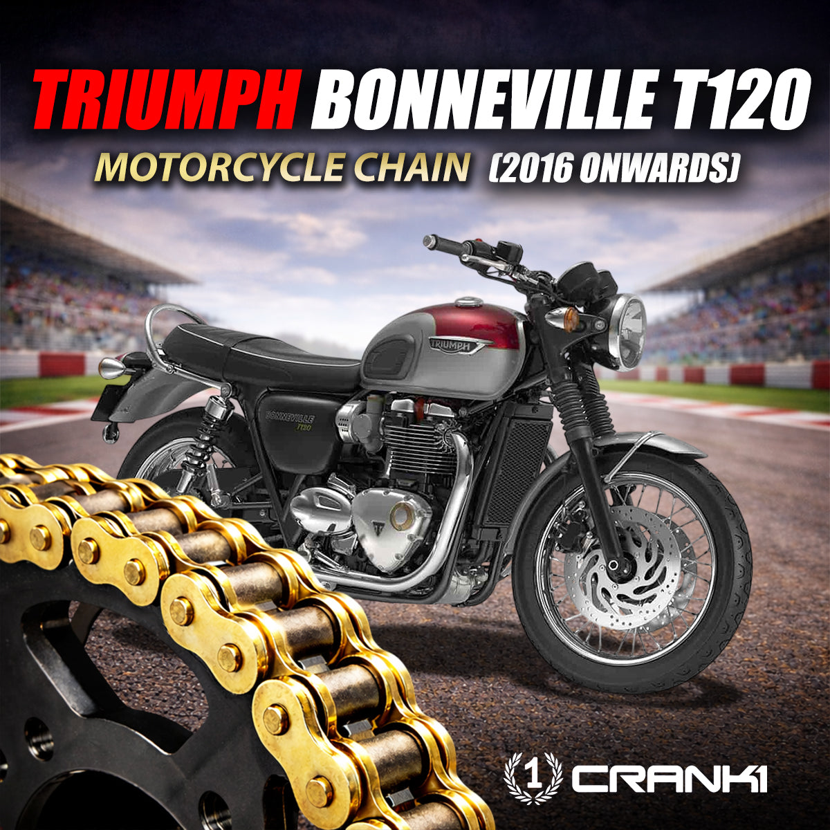 Chain For Triumph Bonneville T120 (2016 Onwards) - 525 Pitch x 100 Links Gold (ZVMX)