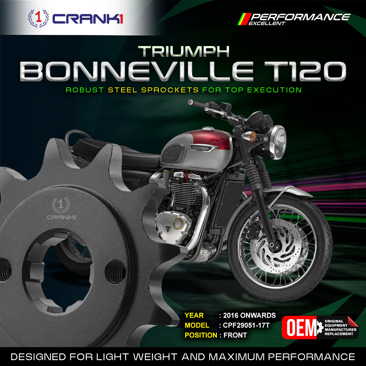 Sprocket For Triumph Bonneville T120 (2016 Onwards) - Front - CPF29051-17T