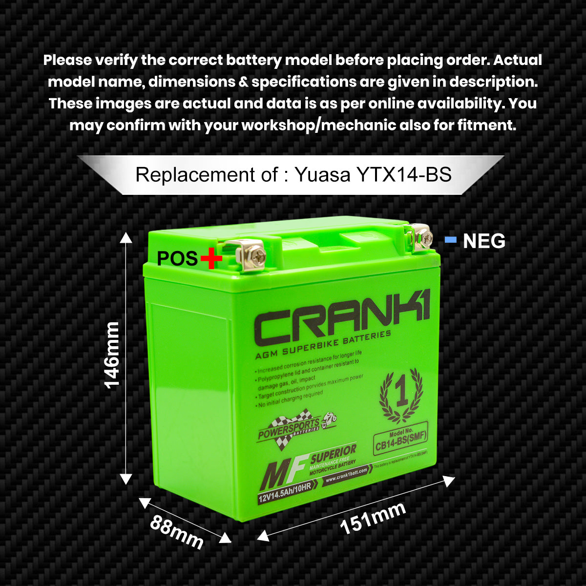 Battery For Aprilia Caponord 1200 (2010-2017) - CB14-BS - Factory Activated