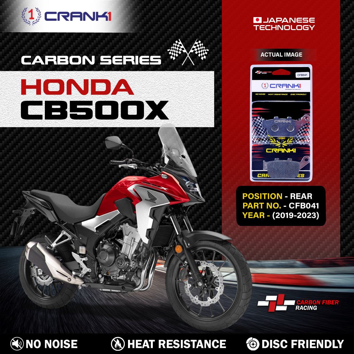 Carbon Brake Pads For Honda CB500X (2019-2023) - Rear - CFB041