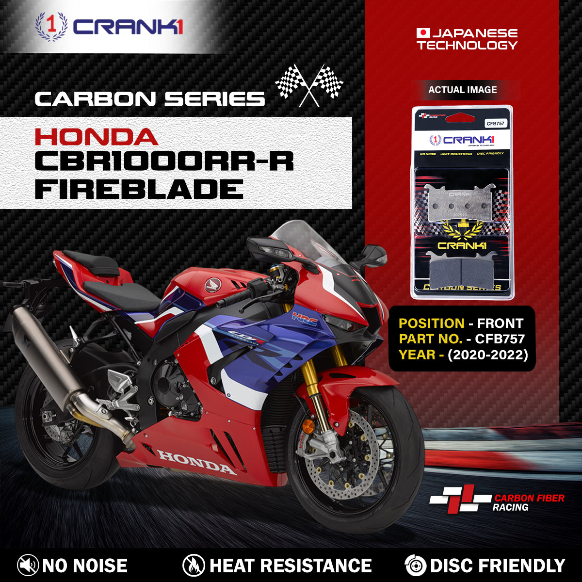 Carbon Brake Pads For Honda CBR1000RR-R Fireblade (2020-2022) - Front - CFB757 - 1 Set