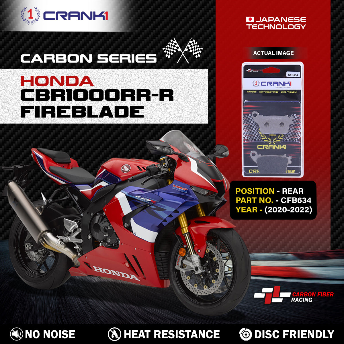 Carbon Brake Pads For Honda CBR1000RR-R Fireblade (2020-2022) - Rear - CFB634 - 1 Set