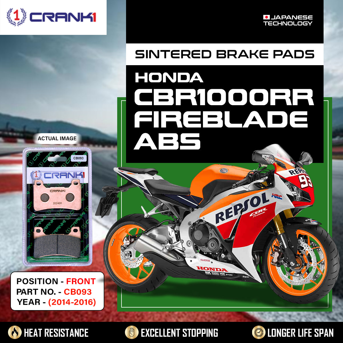 Sintered Brake Pads For Honda CBR1000RR Abs Fireblade (2014-2016) - Front - CB093 - 2 Sets Required