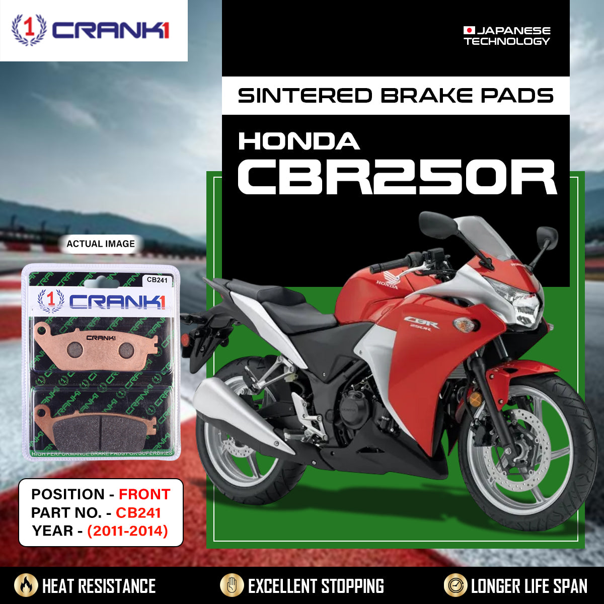 Sintered Brake Pads For Honda CBR250R (2011-2014) - Front - CB241