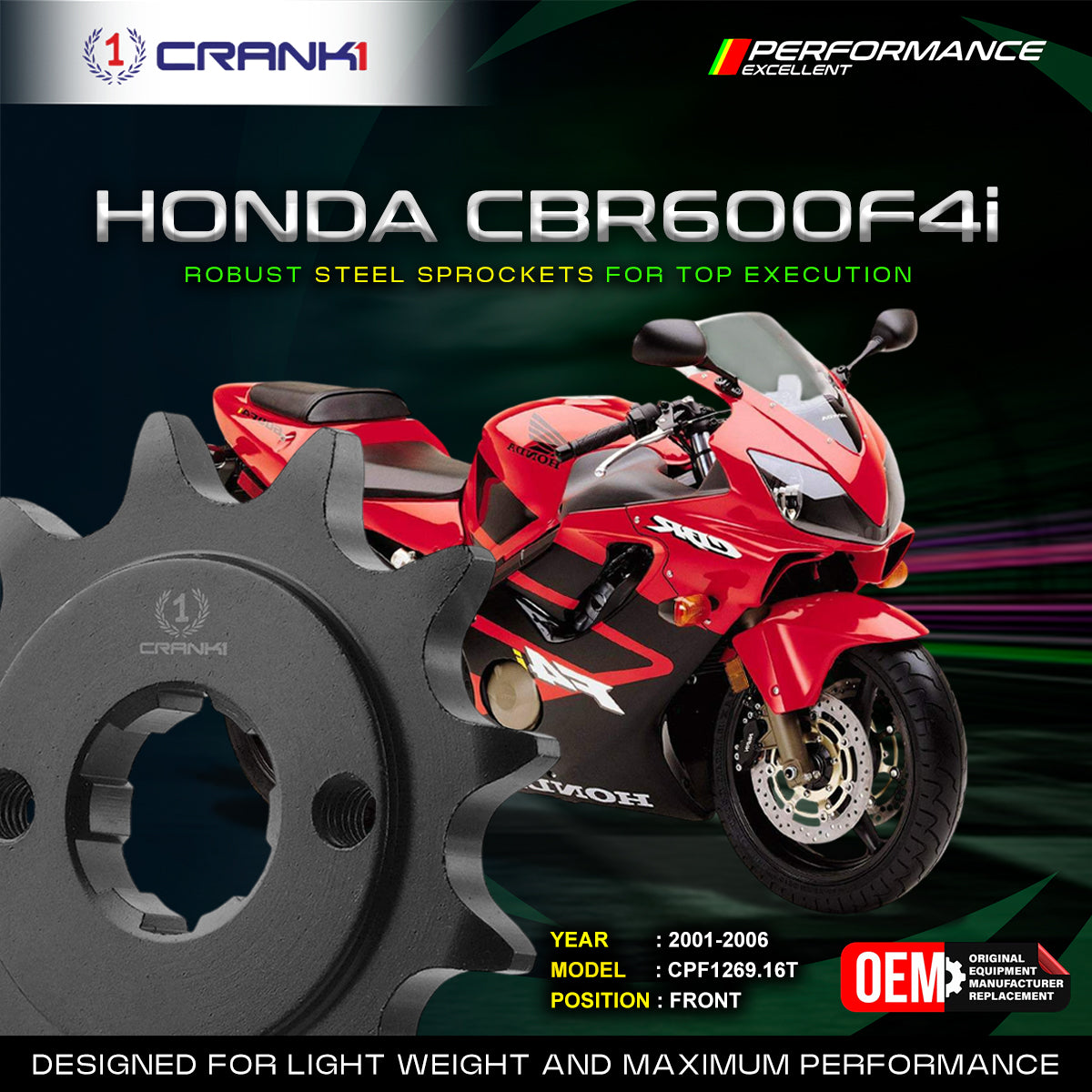 Sprocket For Honda CBR600F4i (2001-2006) - Front - CPF1269.16T